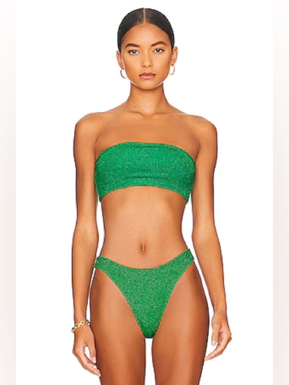 NWOT Good American Better Bikini Bandeau Top in Summer Green strapless metallic